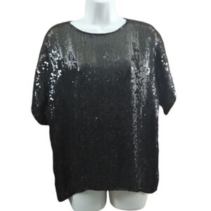 Vintage SCARLET RAGE Oversized Black Silk Sequined Top - M